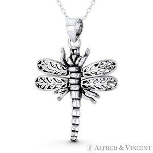 Dragonfly Insect Charm Pendant Animism Jewelry in Oxidized .925 Sterling Silver